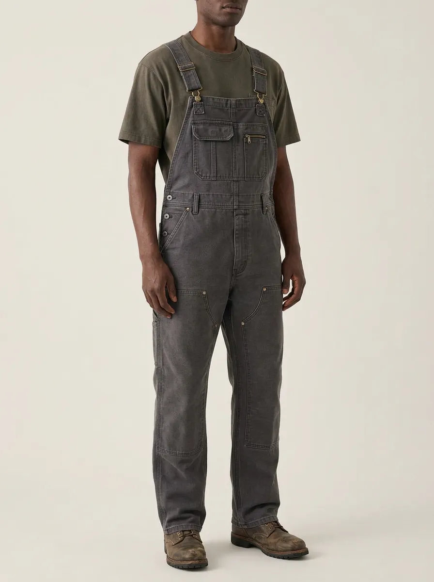 Men's Vintage Washed Charcoal Denim Bib Overalls