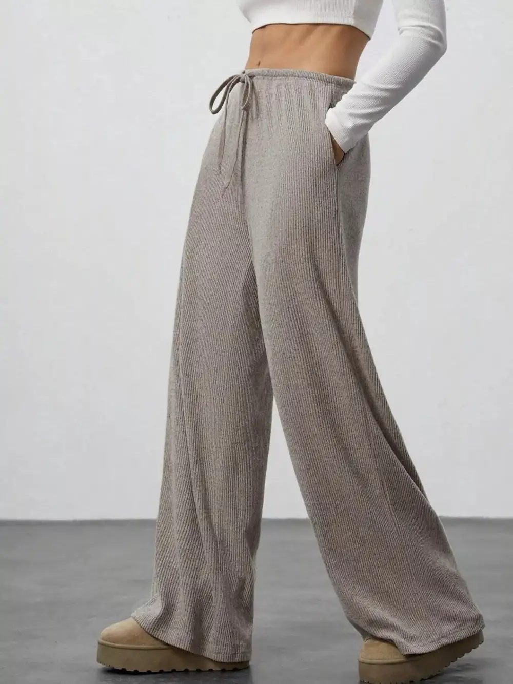 Wide Leg Relaxed Fit Drawstring Casual Pants