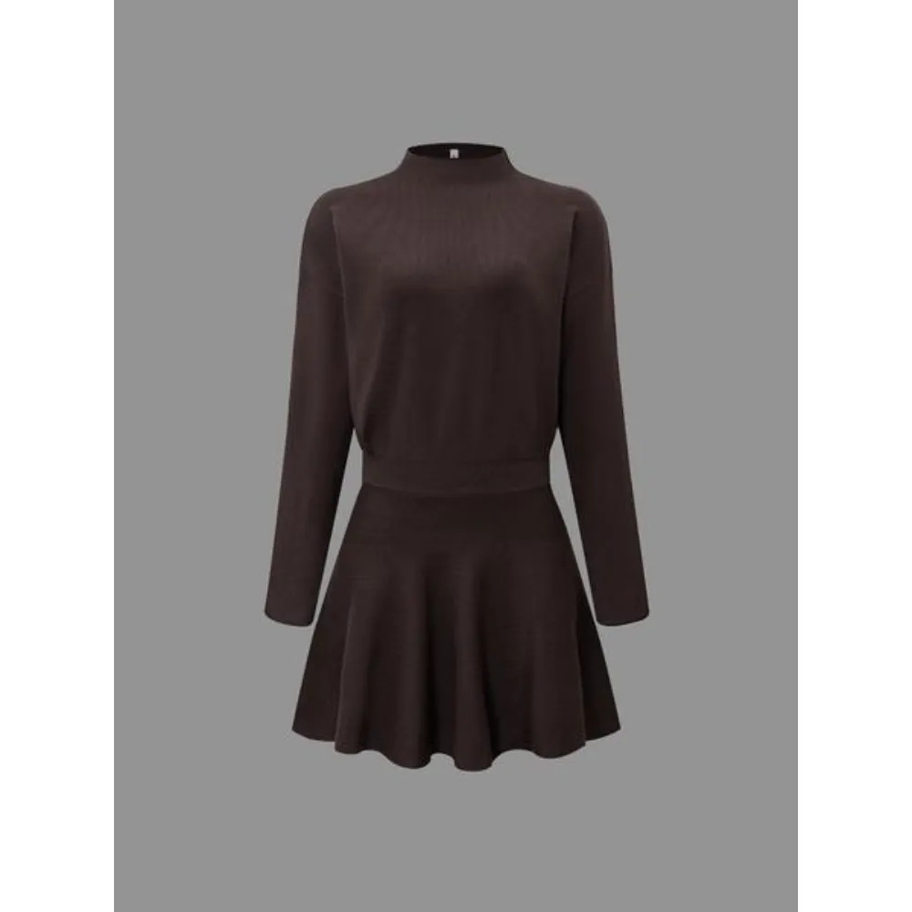 Women's Casual Half-High Neck Long Sleeve Knit Dress