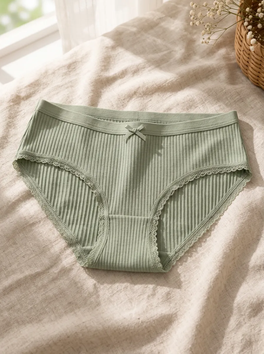 Women's Refined Ribbed Lace Trim Bowknot Soft Edge Panties