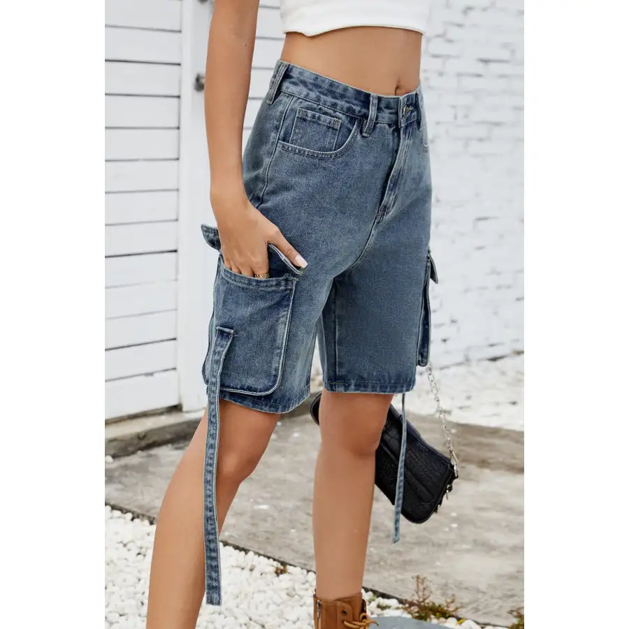 Washed Cargo Denim Shorts