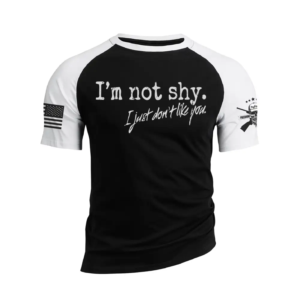 I AM NOT SHY RAGLAN GRAPHIC TEE