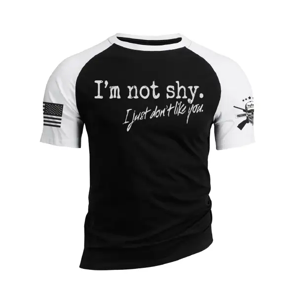 I AM NOT SHY RAGLAN GRAPHIC TEE
