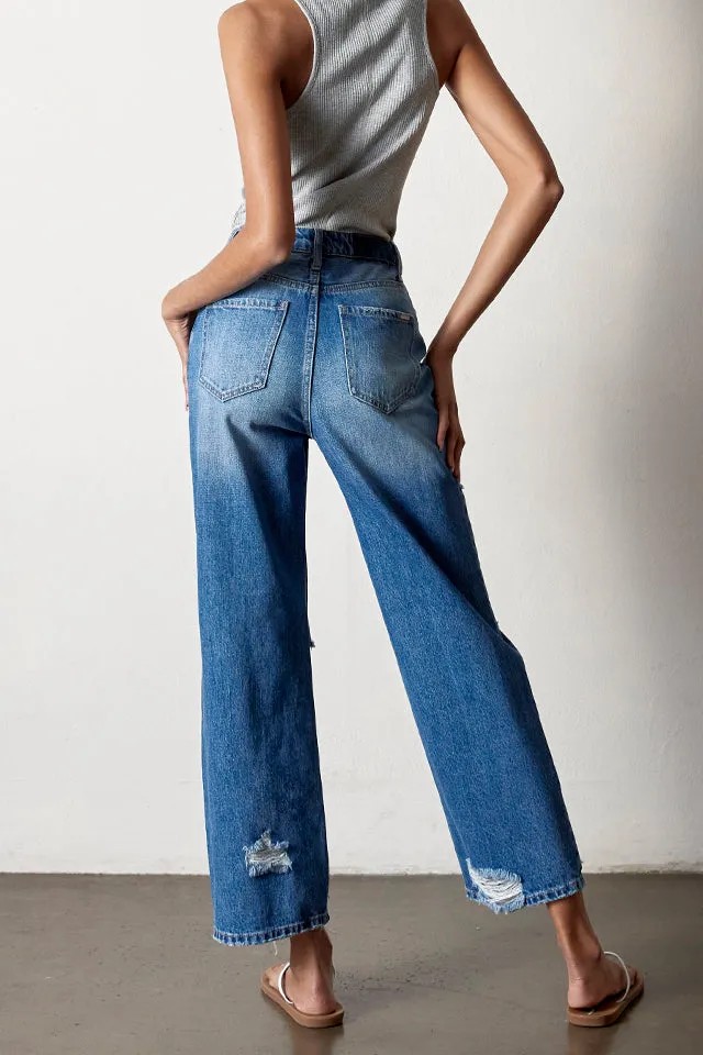 Women's Everyday Ripped Straight Rigid Denim Jeans