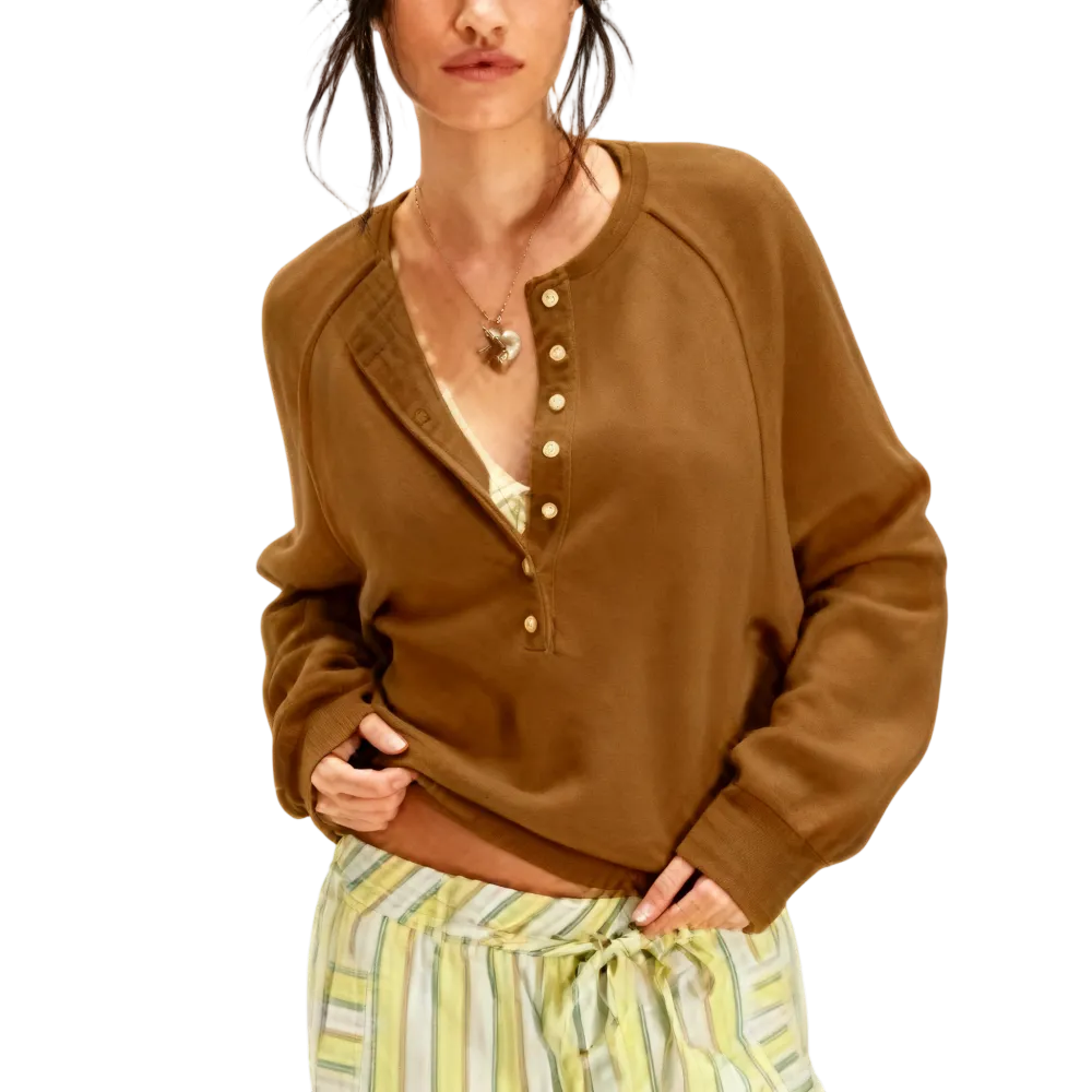 Women's Henley Neck Half-Button Knitting Sweater