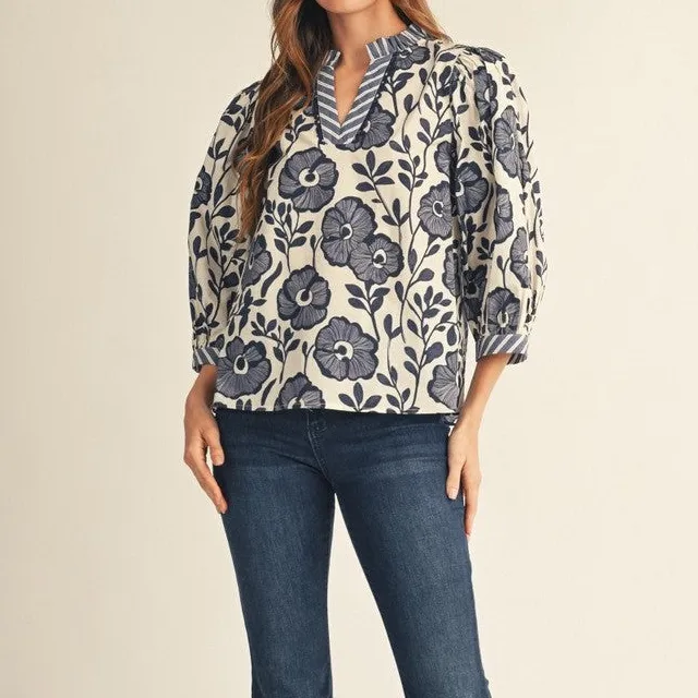 Relaxed Ruffled Neck Floral Top