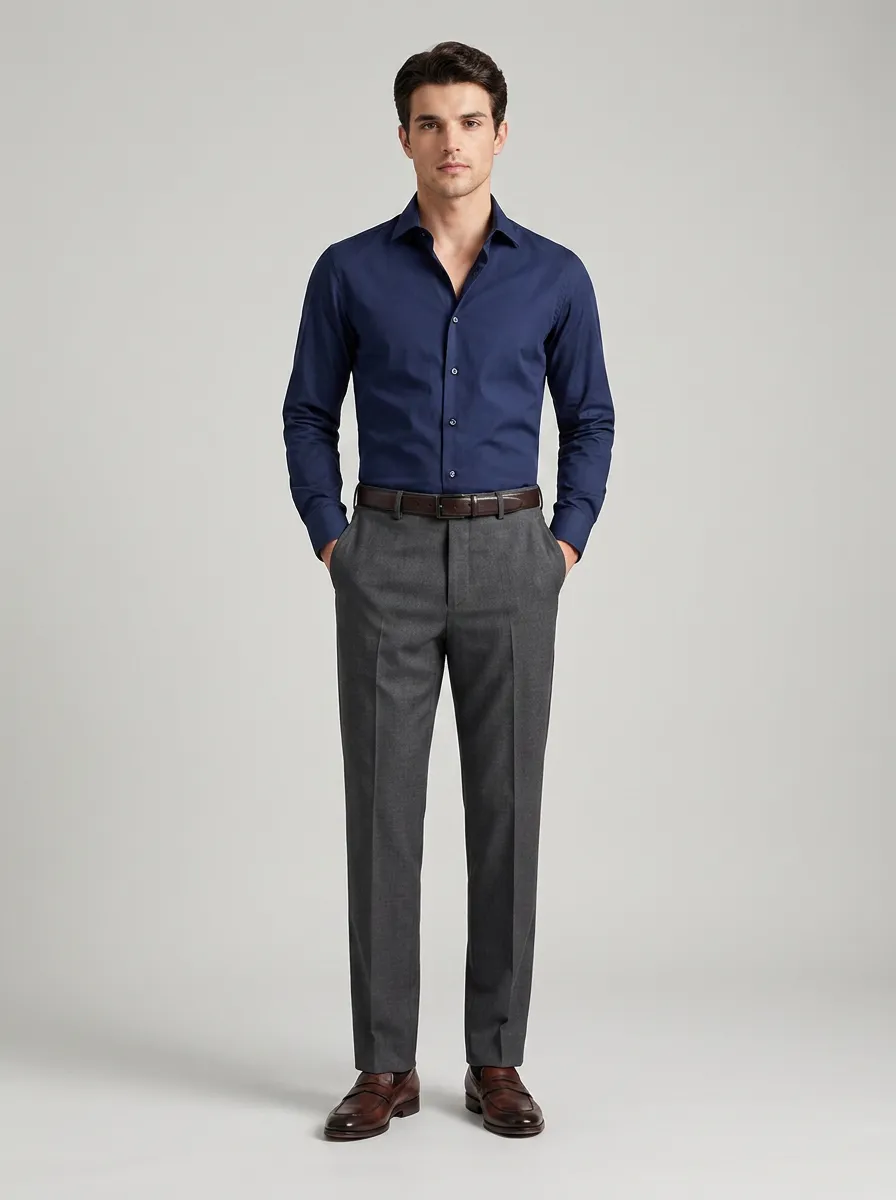 Men's Business Casual Grey Tailored Slim Fit Trousers