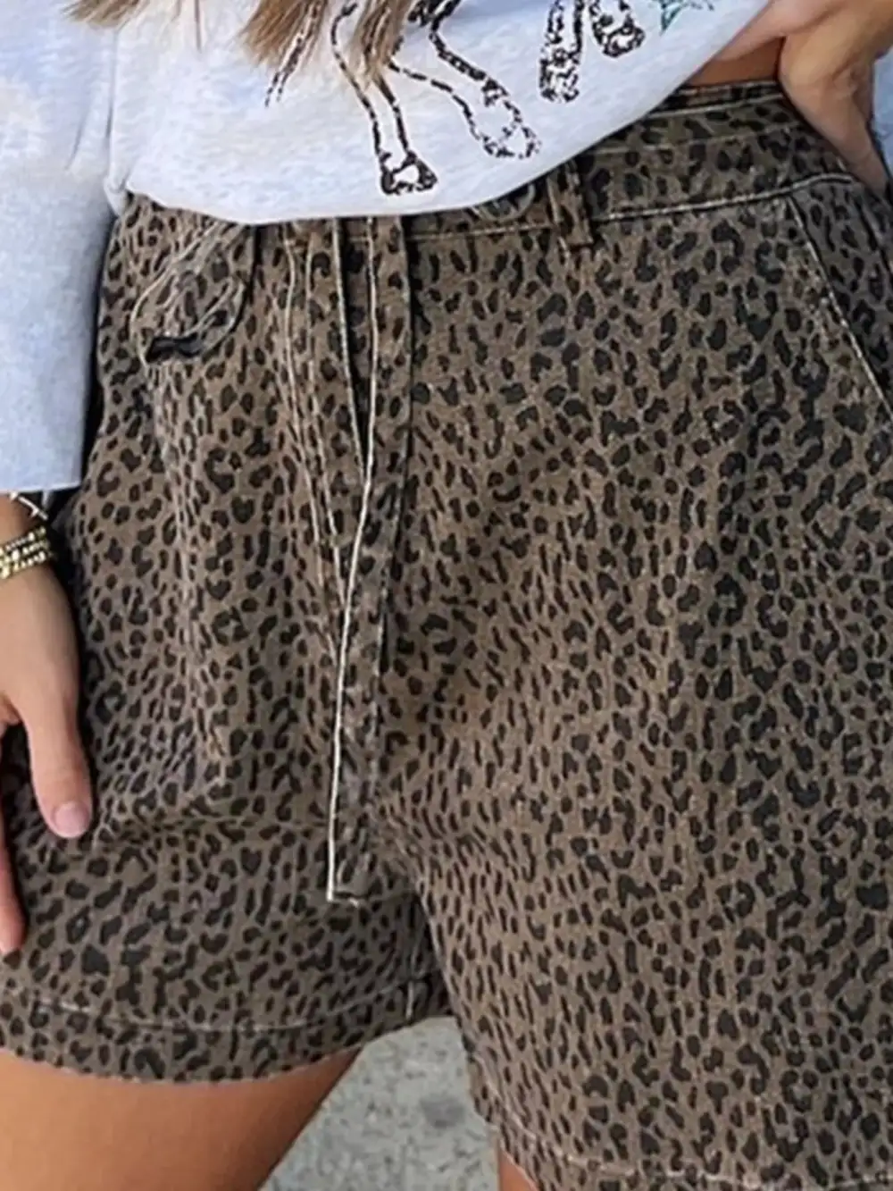 Classic Leopard Print High Waisted Denim Shorts