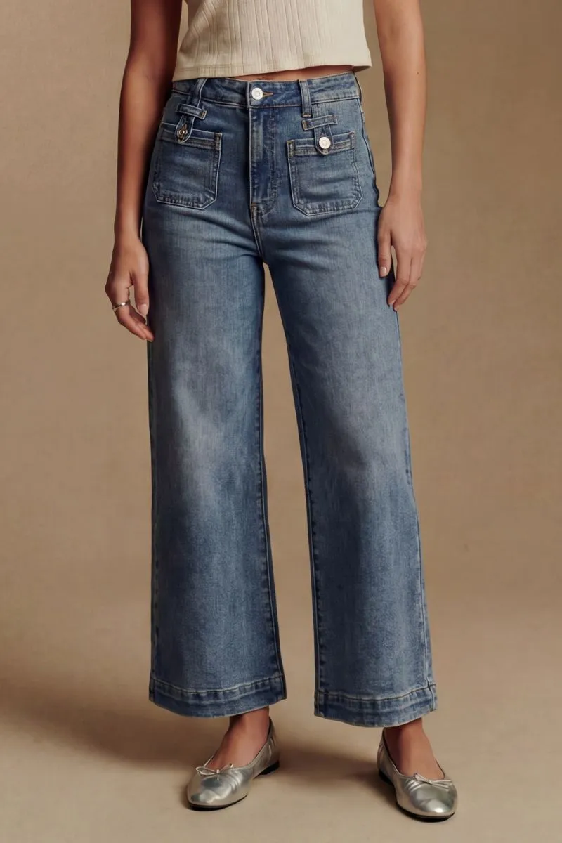 High Rise Wide Leg Cropped Denim Jeans