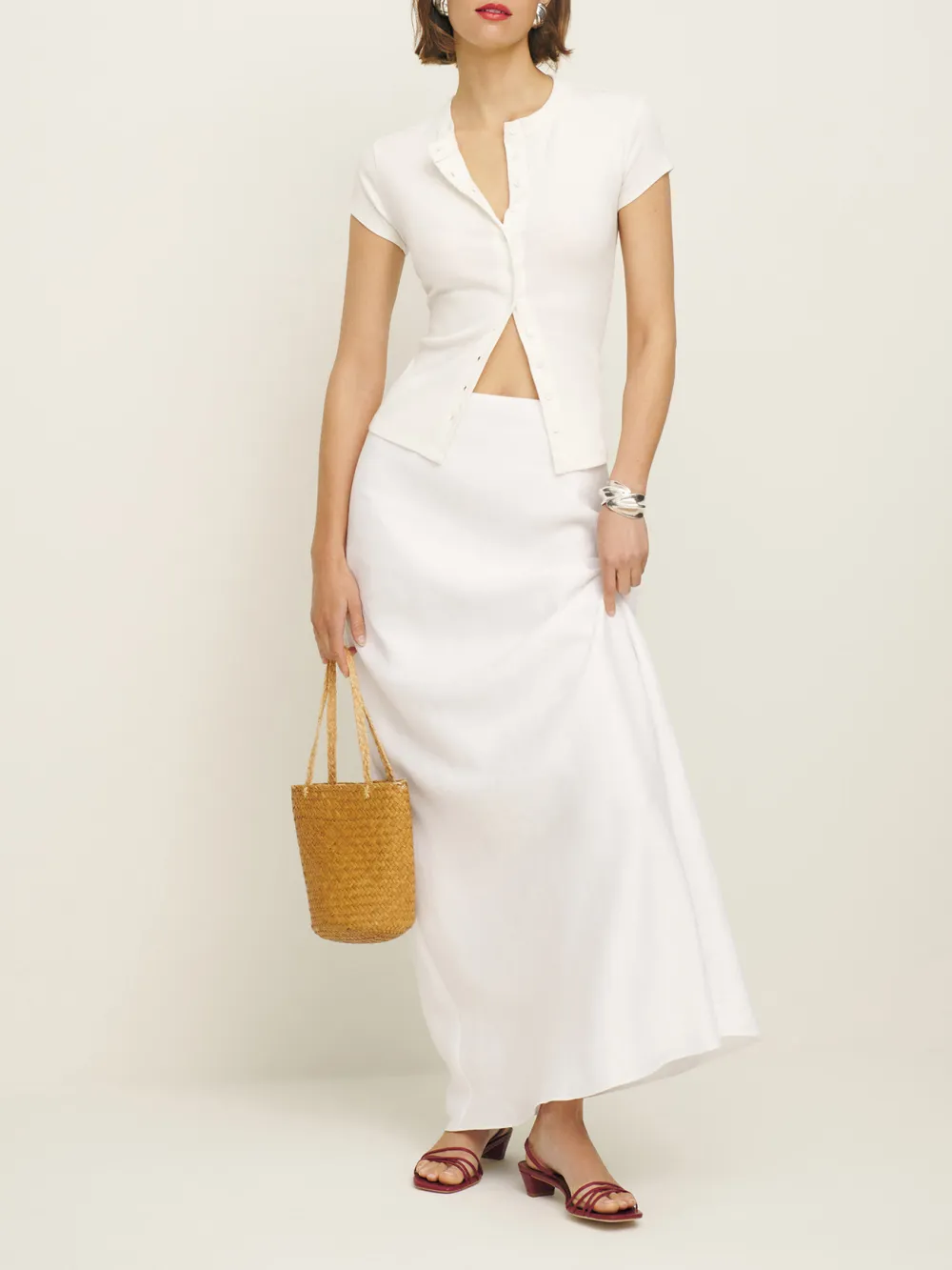 Button Front Knit Crop Top