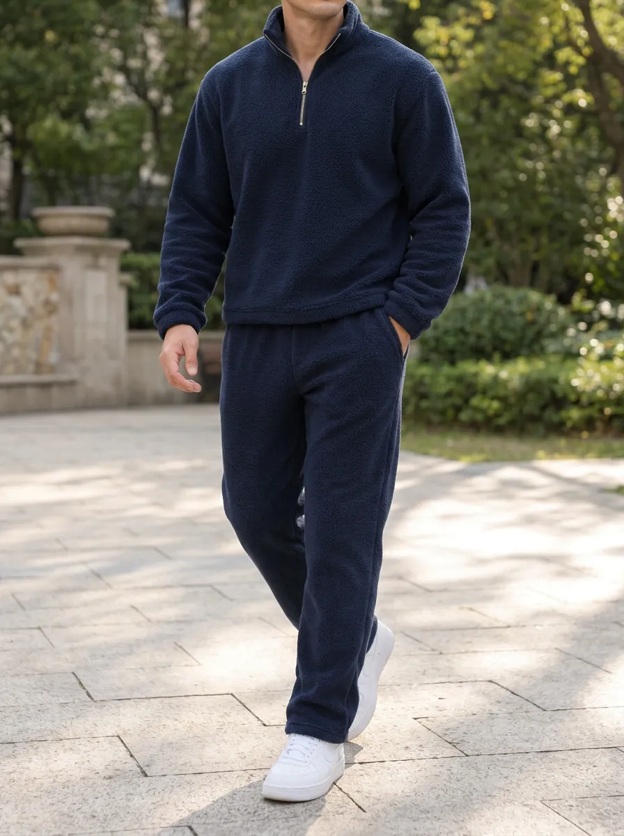 Men's Quarter-Zip Fleece Pullover with Joggers Outfit