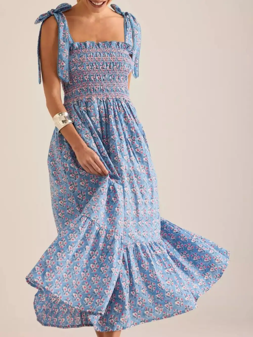 Floral Smocked Midi Dress
