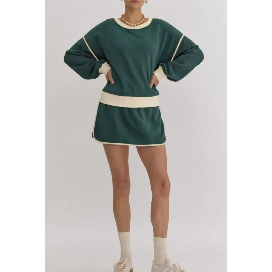 Contrast Trim Round Neck Top and Skort Set
