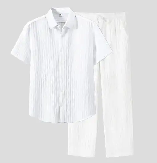 Men's Two-piece Suit Shirt and Elastic Waist Pants Set