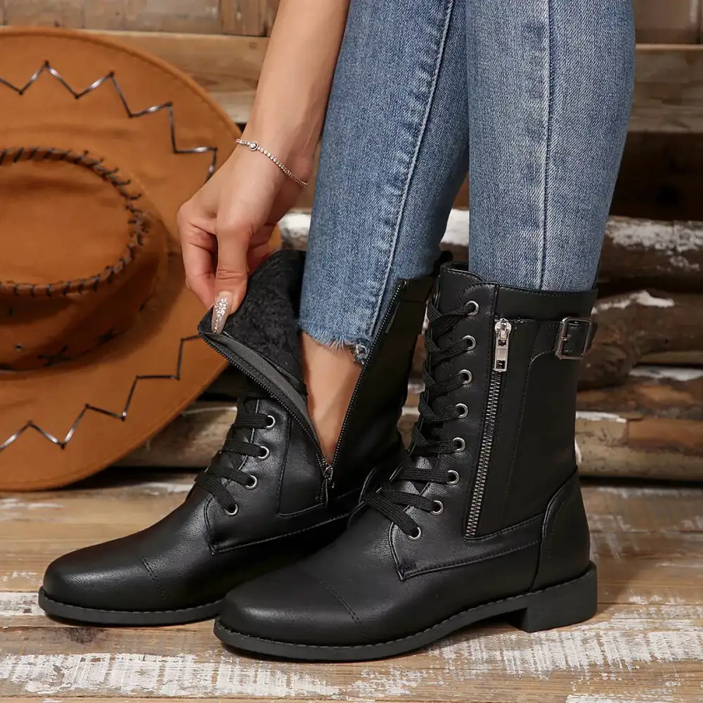 Casual Round Toe Block Heels Boots