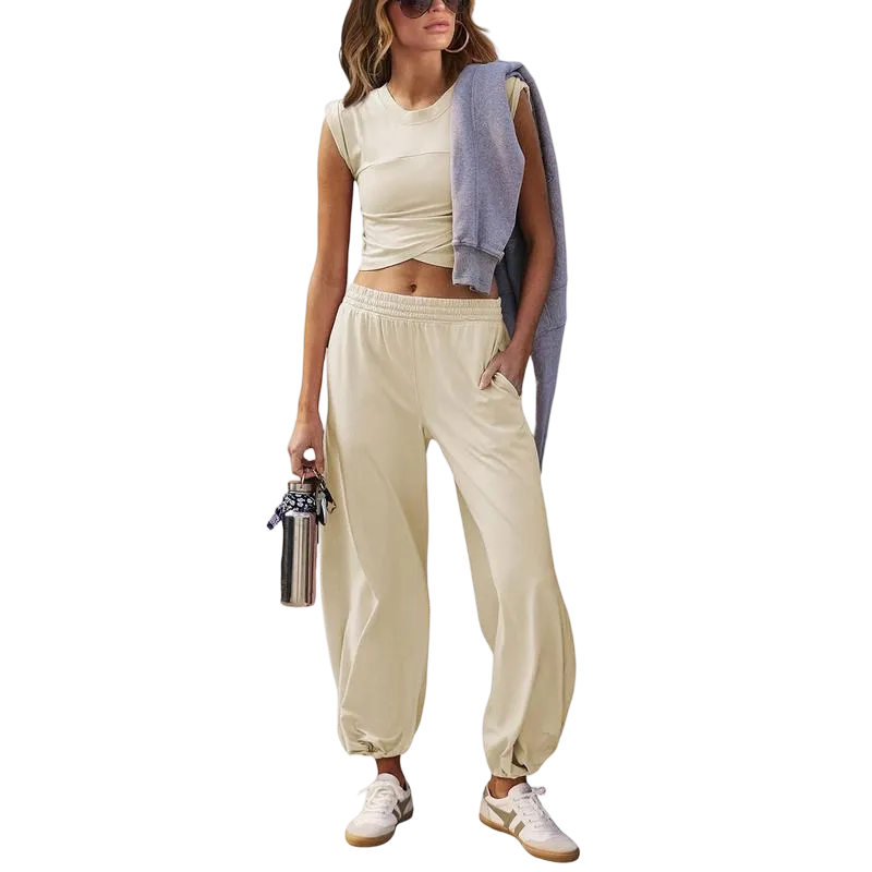 Women's Casual Short-Sleeve T-Shirt and Sweatpants Tracksuit