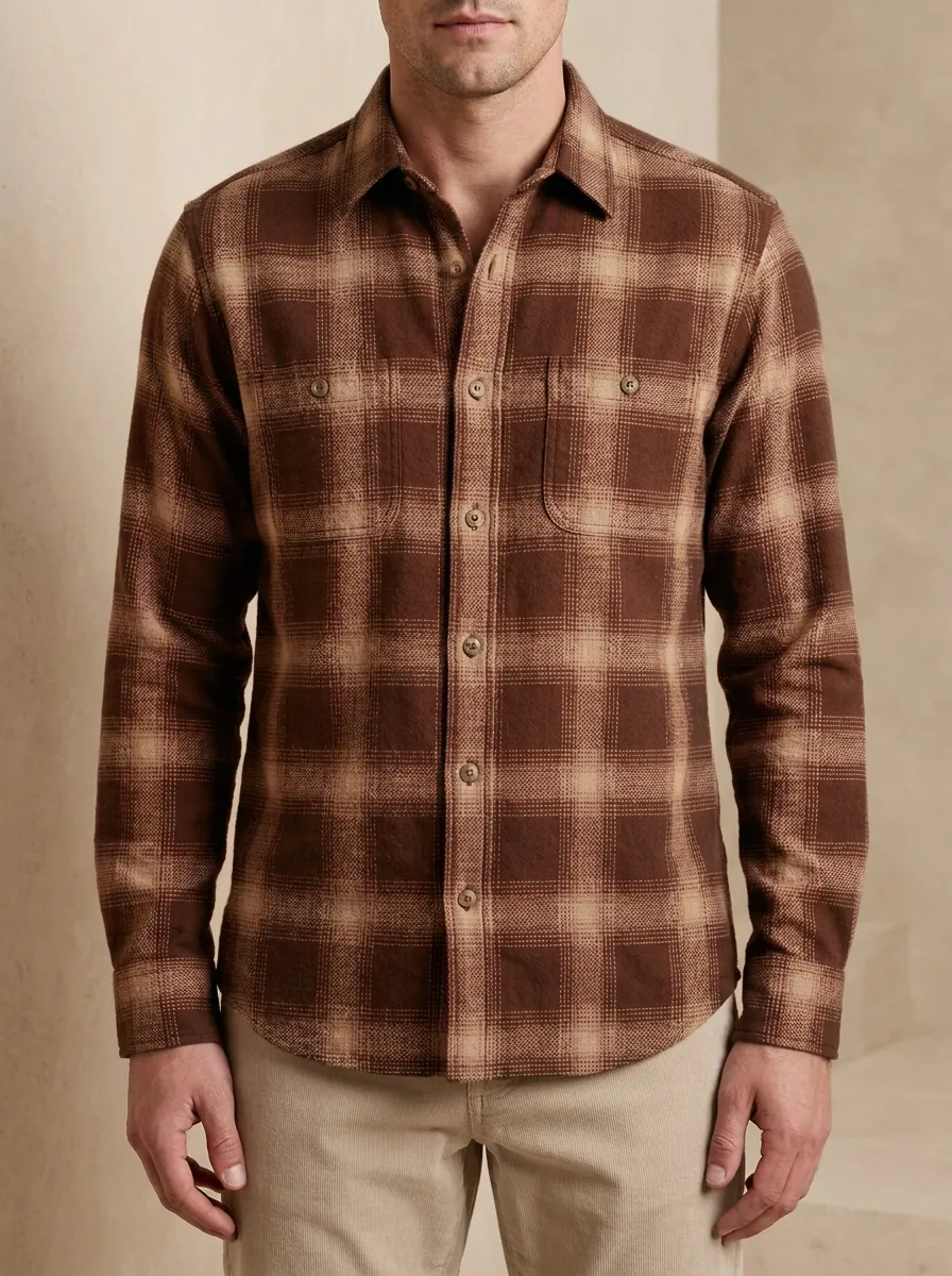 Clean-Line Plaid Long-Sleeve Men's Long-Sleeve Shirt