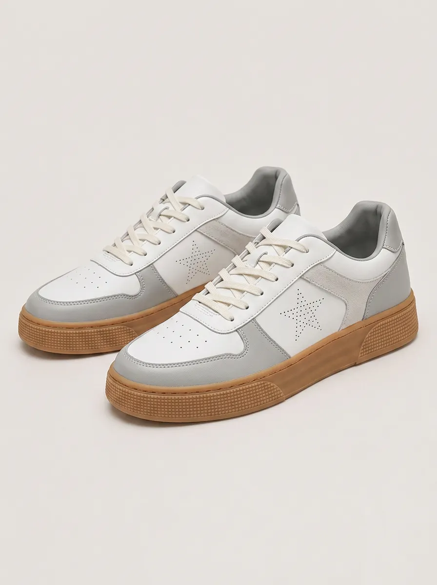 Men's Casual Star Perforated Gum Sole Skate Shoes