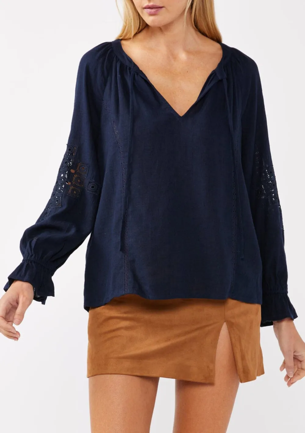 Embroidered Ruffle Sleeve Blouse