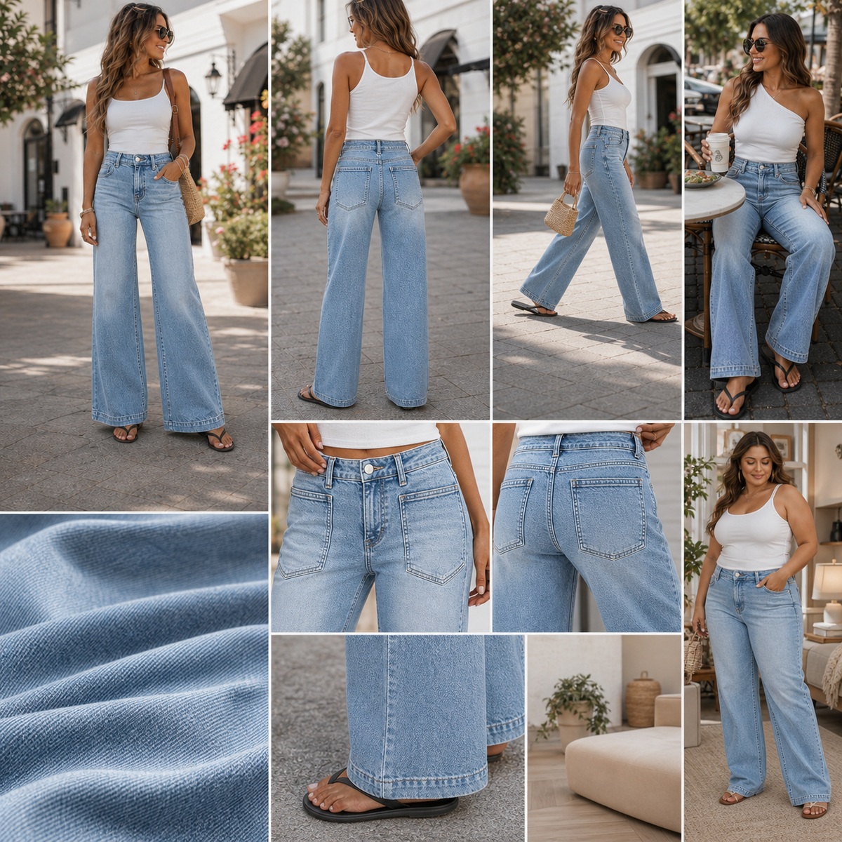 Front back side seated waist fabric hem views