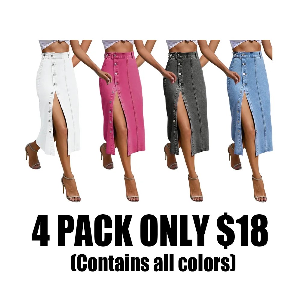 Women'S Button Front Denim Skirt, Casual Fashion Skirt For Daily Wear