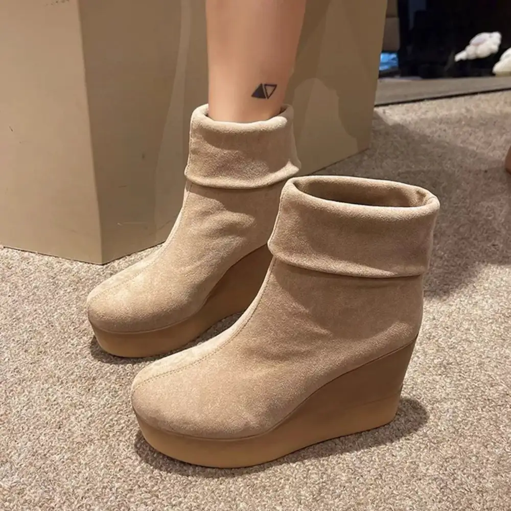 Refined Round Toe Wedge Boots