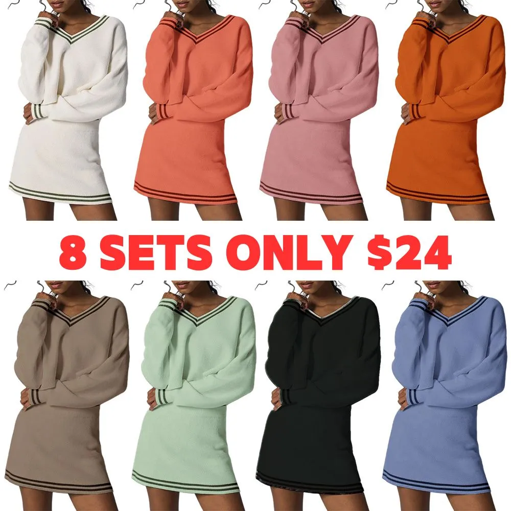 Women’s 2-Piece Knit Sweater & Mini Skirt Set – Casual Fall Lounge & Travel Outfit