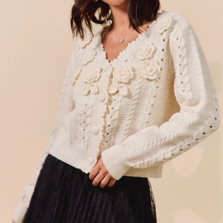 Ribbed Button Front Scalloped Edge Cardigan