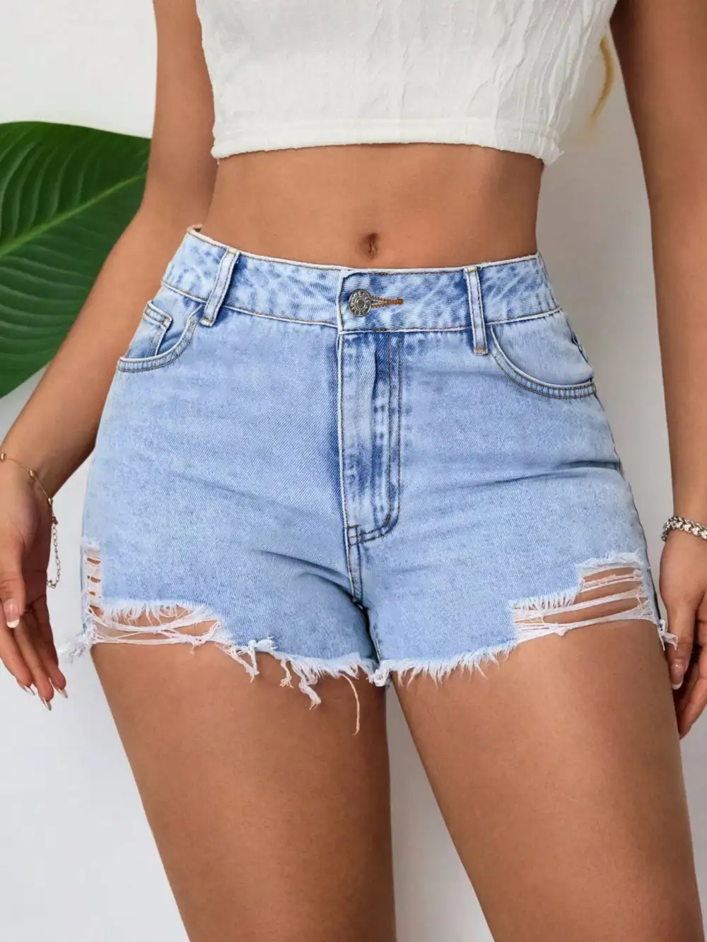 Distressed Raw Hem Denim Casual Shorts