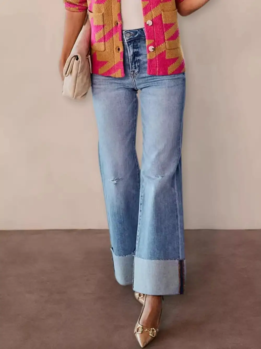High Waist Flare Leg Distressed Denim Jeans