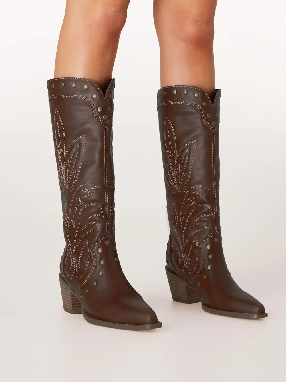 Cowboy Studded Knee-High Boots