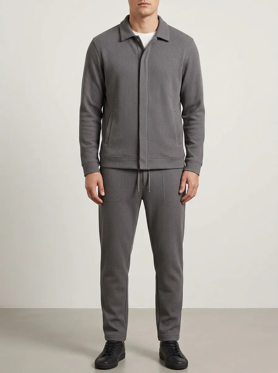 Men's Classic Minimal Polo Collar Jacket and Jogger Pants Set