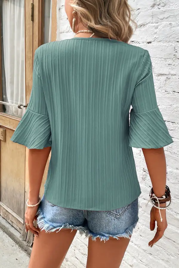 Grass Green Ruffled Half Sleeve
