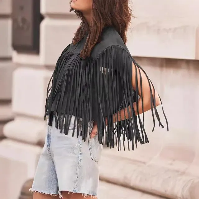Fringed Suede Fringed Outerwear Vest