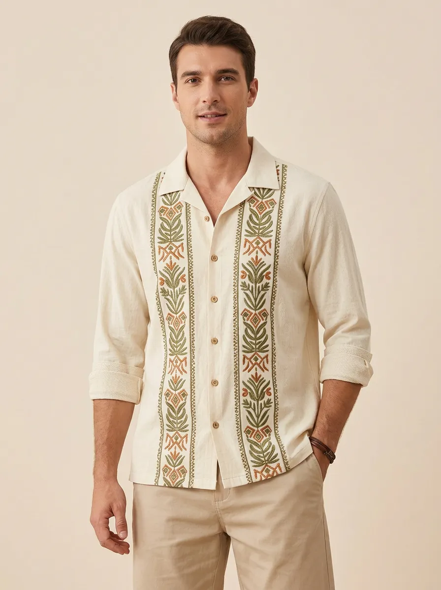 Men's Floral Geometric Embroidered Shirt