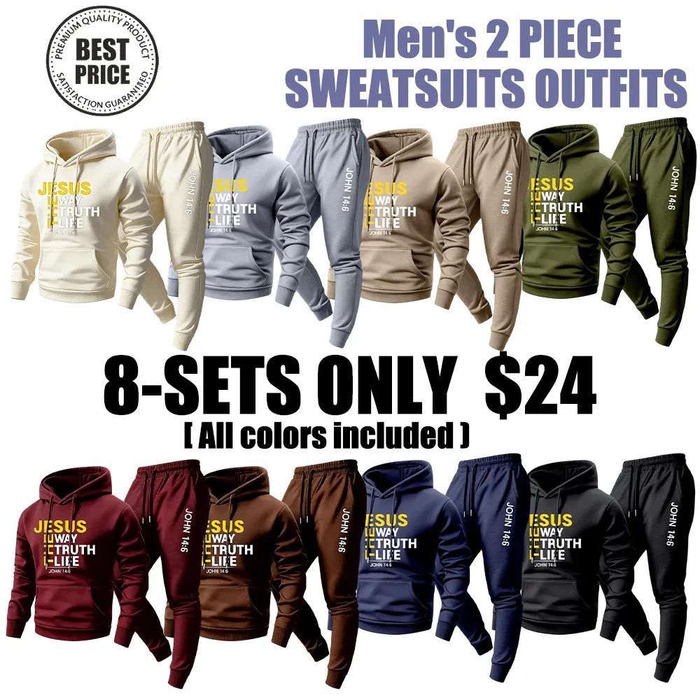 Men's Jesus Letter Printed Hoodie and Sweatpants Set