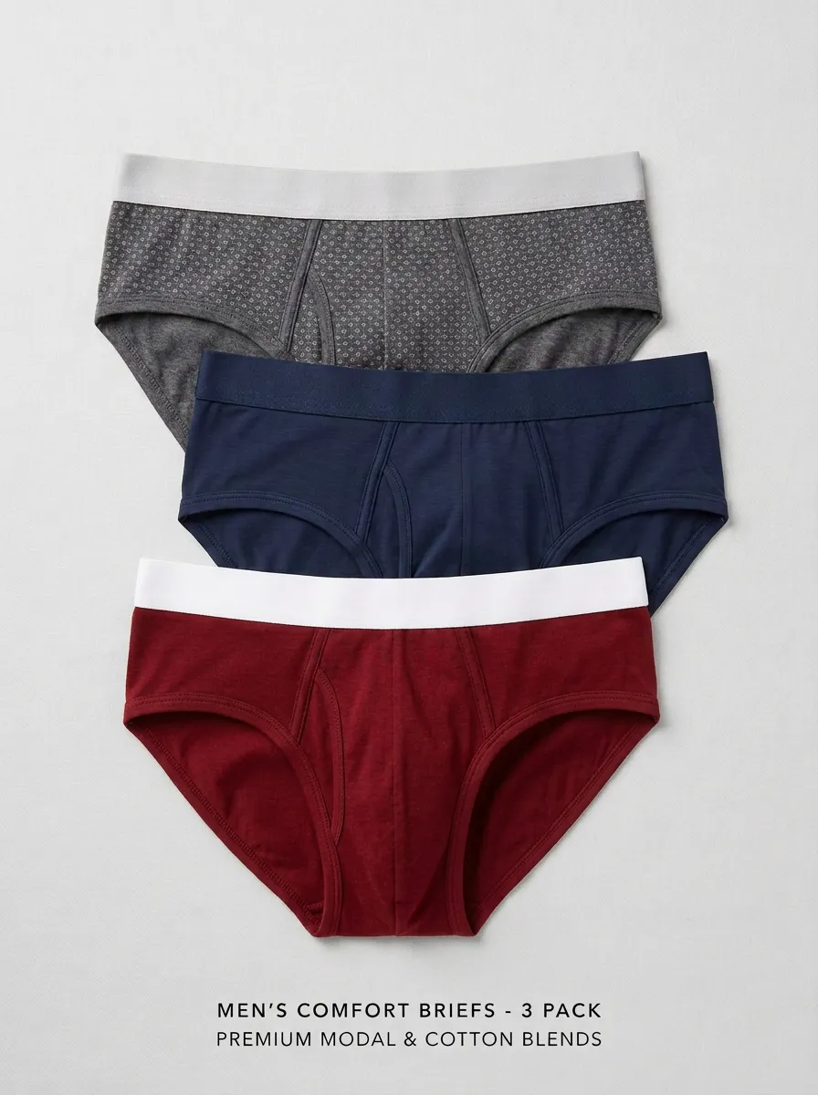 Men's Everyday Basic Solid Pattern Printed Cotton Briefs 3-Pack