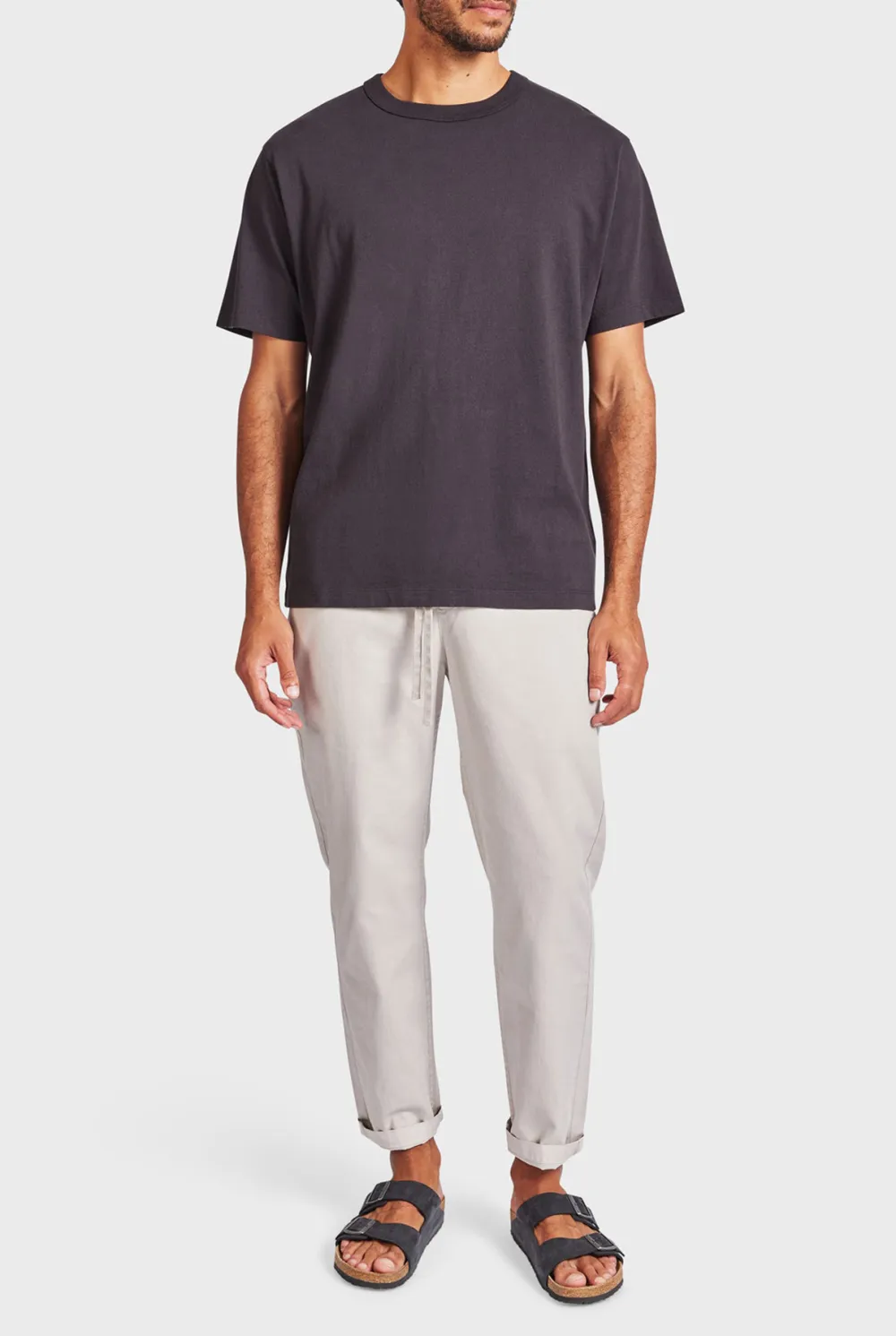 Ice Grey Elastic Waist Slim Chino Pant