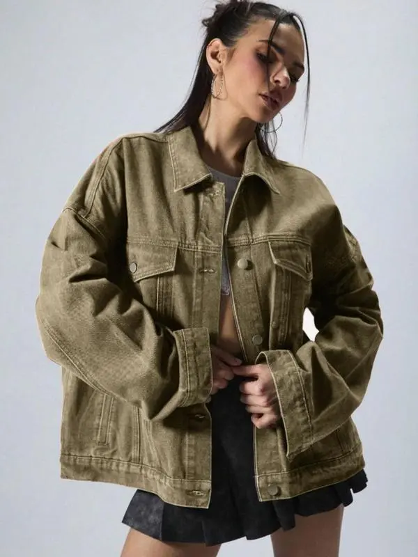4-PACK Women's Solid Color Button Front Dropped Shoulder Denim Jacket