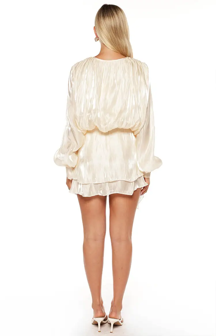 A Line Long Sleeve Satin Mini Dress