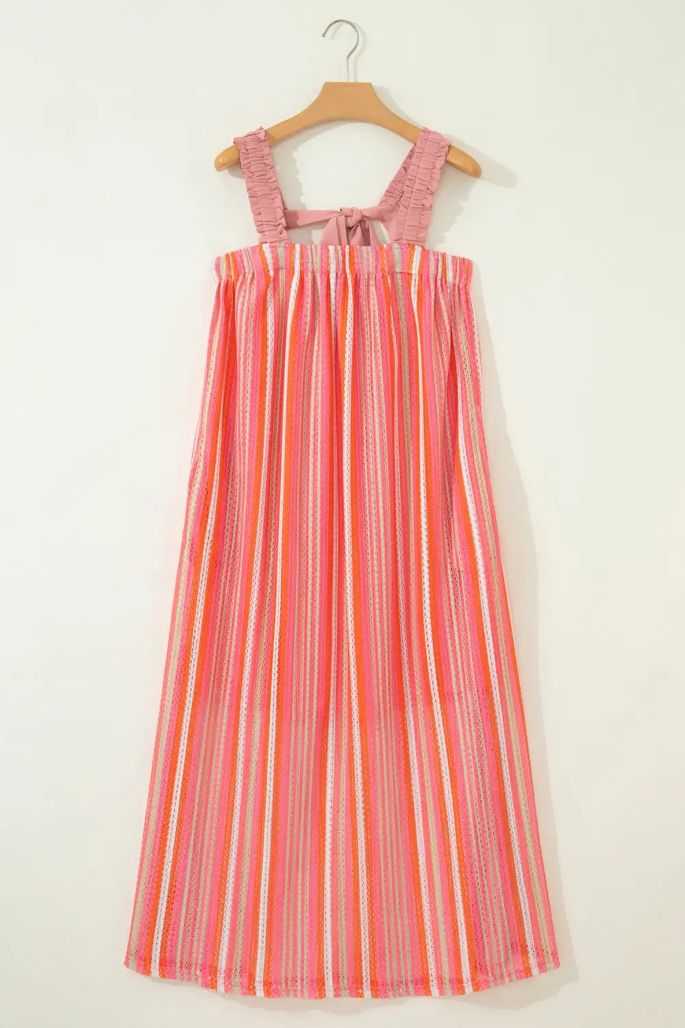 Striped Ribbed Ruffle Maxi Dress
