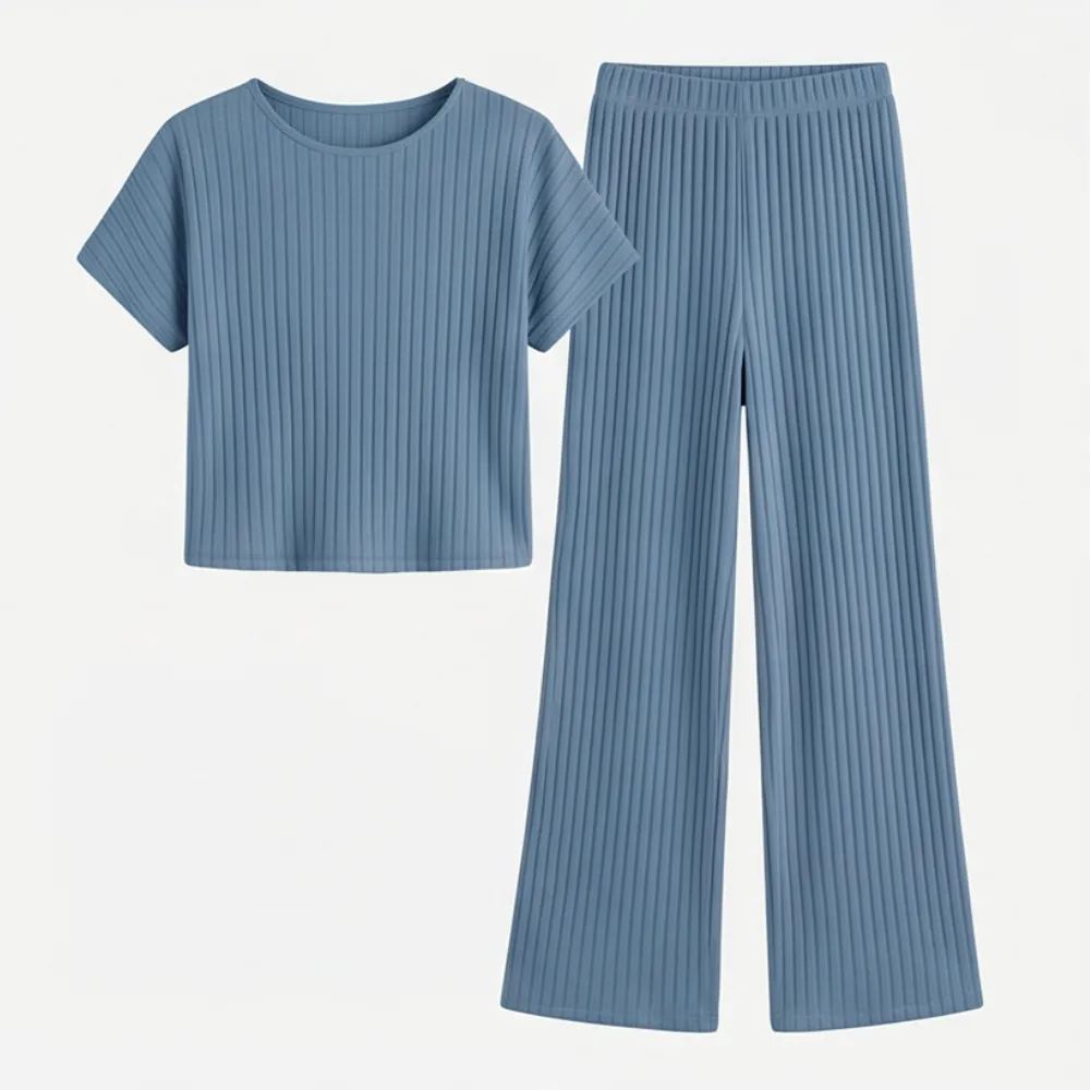 Ribbed Wide Leg Lounge Set