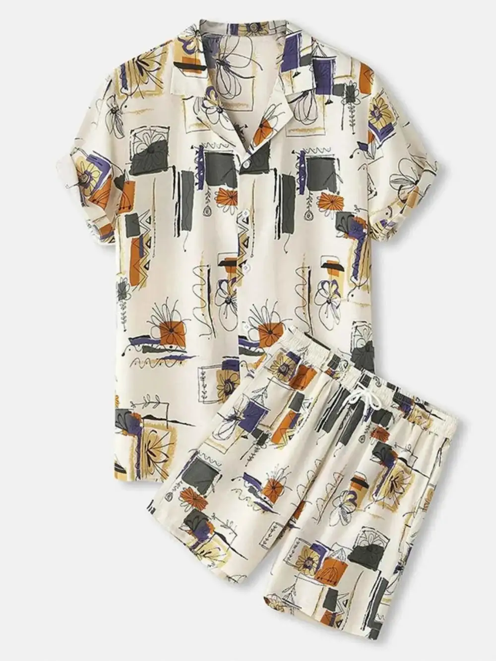 Everyday Printed Button Up Shirt and Shorts Set