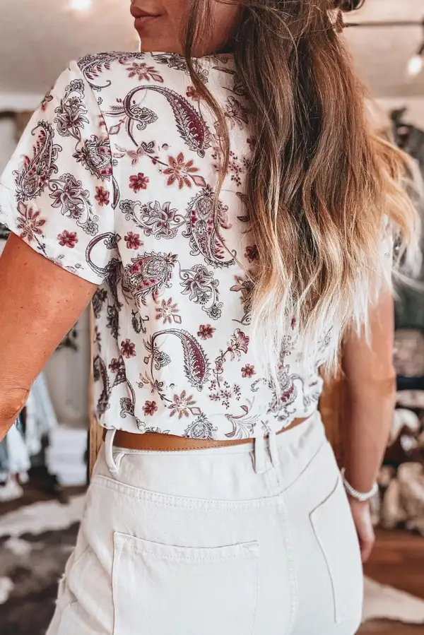 White Vintage Paisley Mock Neck