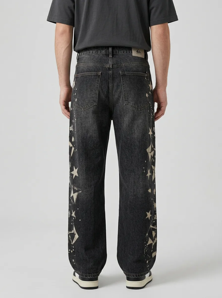 Wide Leg Paint-Splatter Graphic Star Graphic Streetwear Men's Loose Fit Jeans