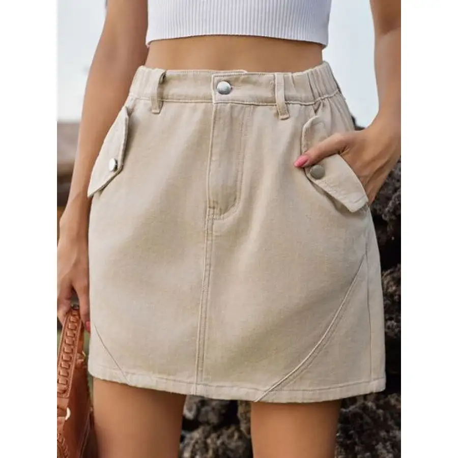 Pocketed Buttoned Mini Denim Skirt