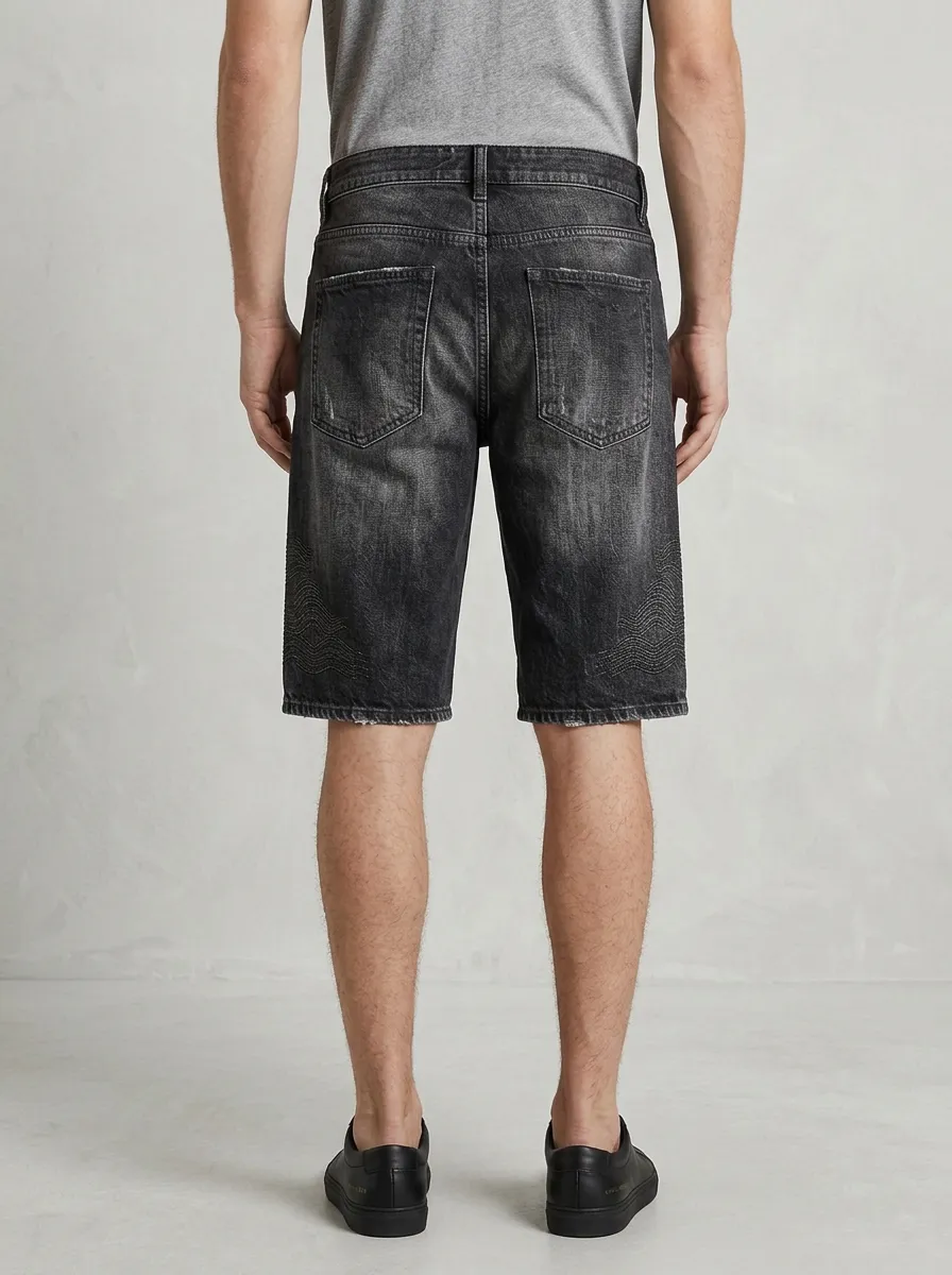 Men's Wave Distressed Street Inspired Distressed Denim Shorts