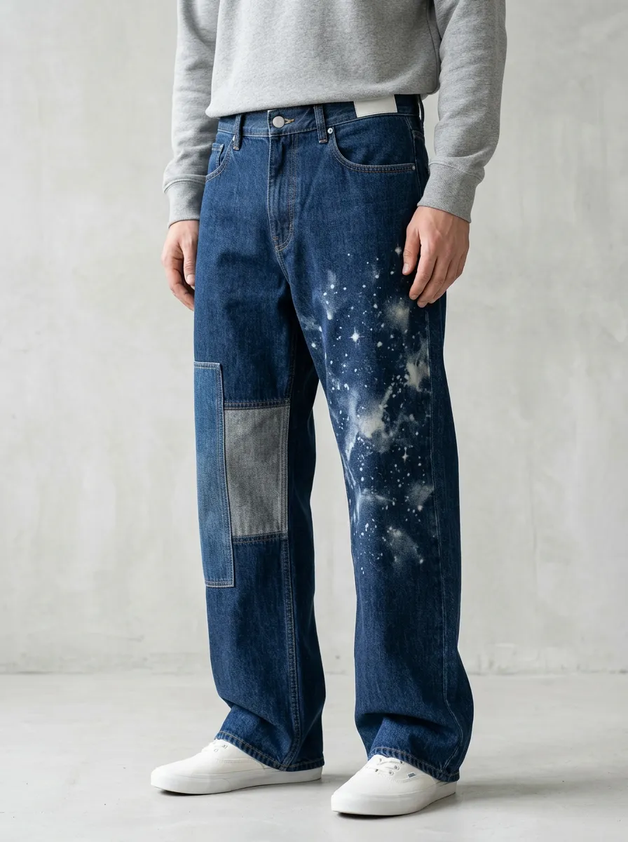 Men's Patchwork Wide Leg Jeans
