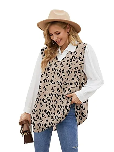 Sweater Vest Womens Knitted Oversized V Neck Sleeveless Sweater Knitwear Tank Tops with Pocket (S-3XL)