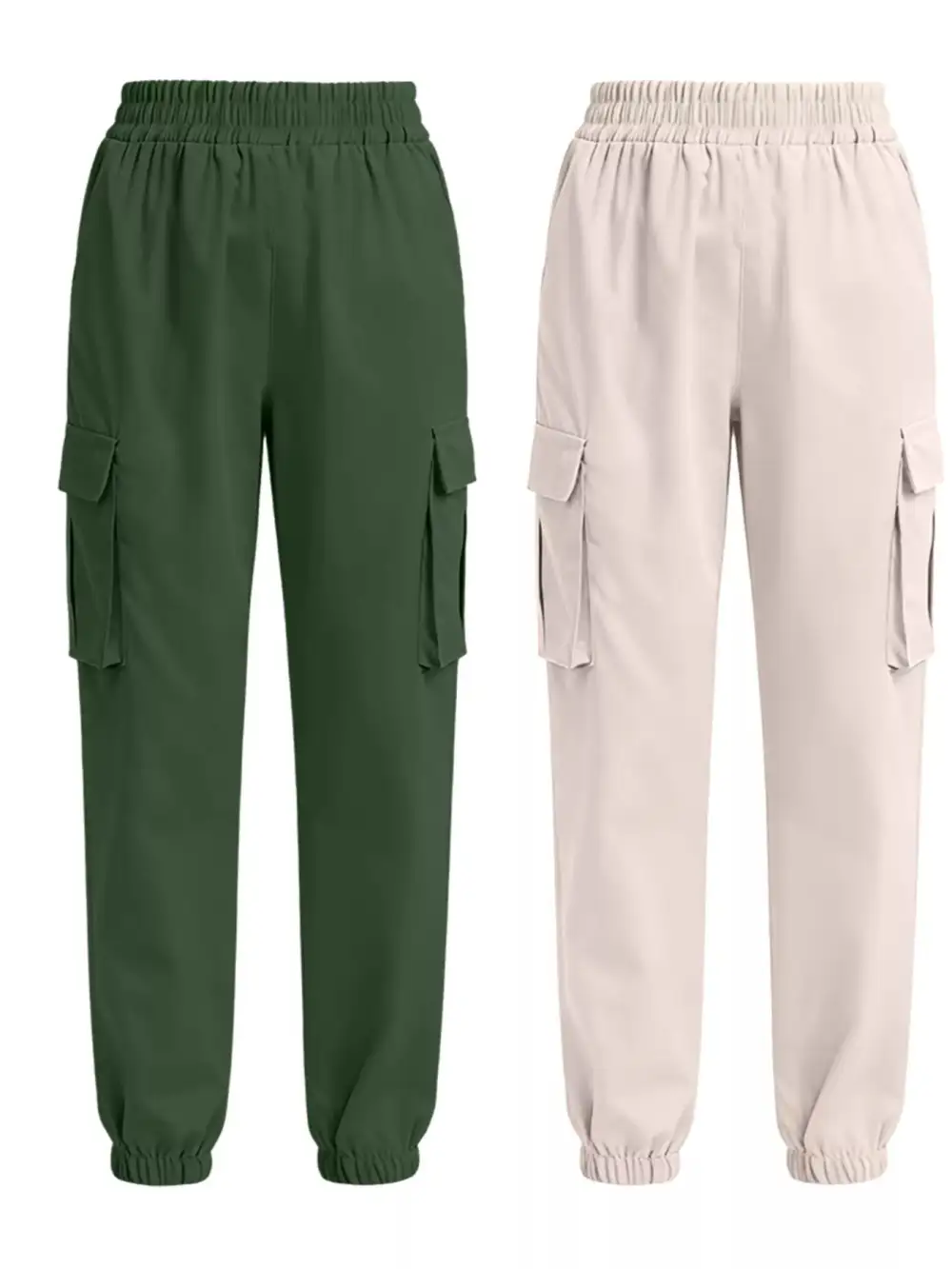 Piece Elastic Waist Cargo Pants